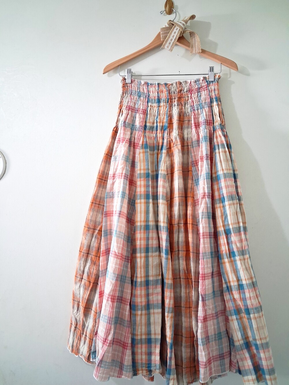 Oli & Hali Mineral Wash Patchwork Plaid Smock Convertible Midi Dress Maxi Skirt - Picture 7 of 15